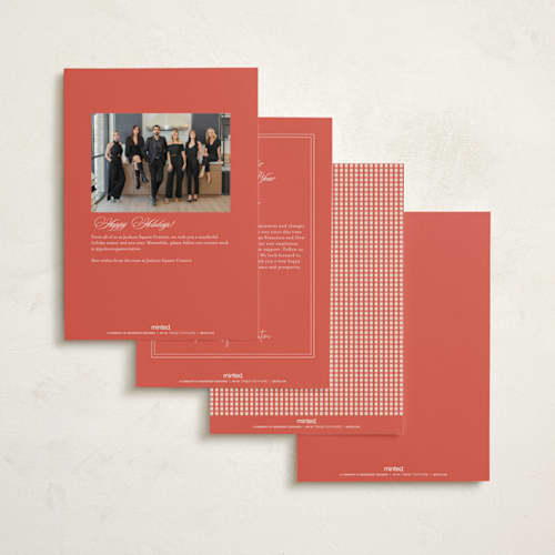 This is a santa suit business holiday cards with standard by Creo Study called festive heritage printing on signature in standard