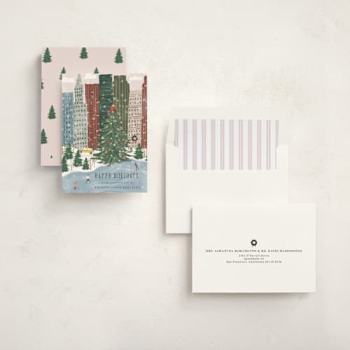 This is a winter rose business holiday cards with standard by Anupama called city snow printing on signature in standard