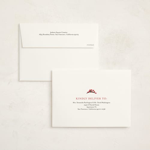This is a poinsettia business holiday cards with standard by Pinky Diamond Studio called peace in blooom printing on signature in standard