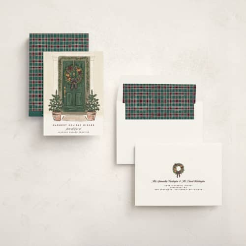 This is a juniper business holiday cards with standard by Jenna Holcomb called doorway printing on signature in standard