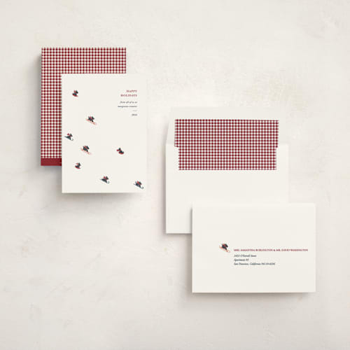 This is a crimson business holiday cards with standard by Diane Pearse called sledding scotties printing on signature in standard