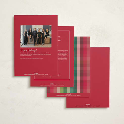 This is a cranberry business holiday cards with standard by Kacey Kendrick Wagner called holiday flannel printing on signature in standard