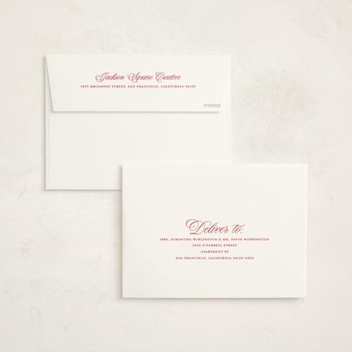 This is a cranberry business holiday cards with standard by Kacey Kendrick Wagner called holiday flannel printing on signature in standard