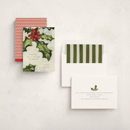 This is a eggnog business holiday cards with standard by Holly Whitcomb called painted holly printing on signature in standard