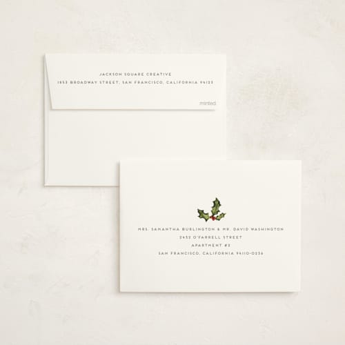 This is a eggnog business holiday cards with standard by Holly Whitcomb called painted holly printing on signature in standard
