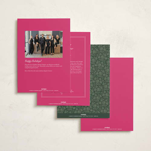 This is a flamingo business holiday cards with standard by Jackie Crawford called festive woven ribbon wreath printing on signature in standard