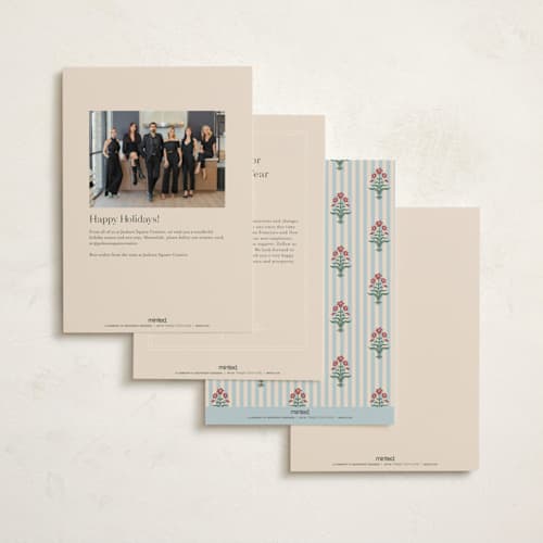 This is a frost business holiday cards with standard by Teju Reval called block print border printing on signature in standard