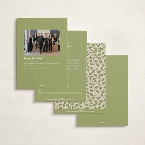 This is a holly business holiday cards with standard by Diana Pinnell called winter botanicals printing on signature in standard