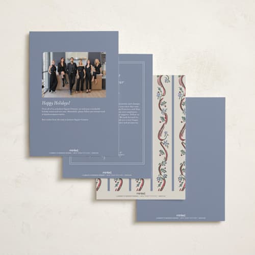This is a periwinkle business holiday cards with standard by Chris Griffith called frill la la printing on signature in standard
