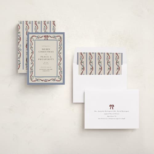 This is a periwinkle business holiday cards with standard by Chris Griffith called frill la la printing on signature in standard