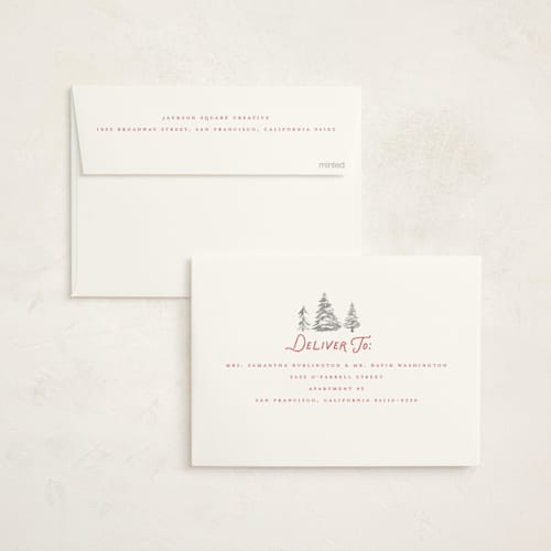 This is a berry business holiday cards with standard by Teju Reval called cozy toile printing on signature in standard