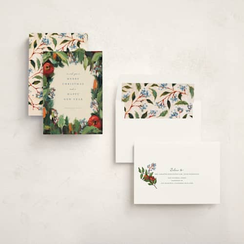 This is a frasier fir business holiday cards with standard by Wendy Keller called winter fruit printing on signature in standard