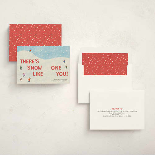 This is a holly berry business holiday cards with standard by Hattie and Jane called snow fun printing on signature in standard