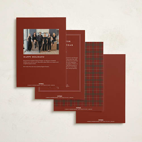 This is a holly berry business holiday cards with standard by Jenna Holcomb called tartan tree printing on signature in standard