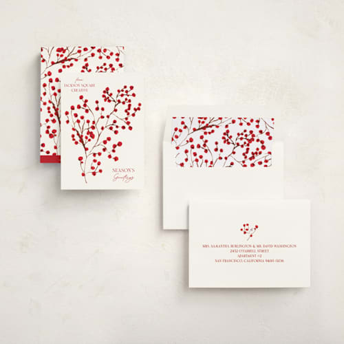 This is a snow business holiday cards with standard by Gwen Bedat called berry printing on signature in standard