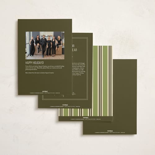 This is a olive business holiday cards with standard by Susan Zinader called stylish script printing on signature in standard