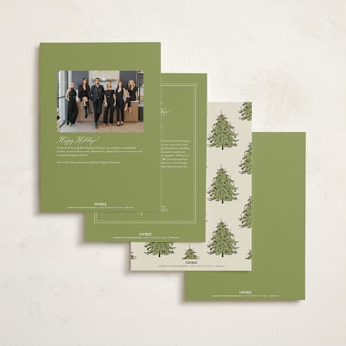 This is a lime business holiday cards with standard by Cass Loh called nostalgic tree printing on signature in standard