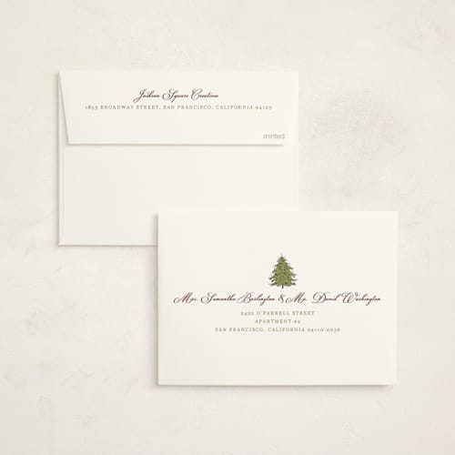 This is a lime business holiday cards with standard by Cass Loh called nostalgic tree printing on signature in standard