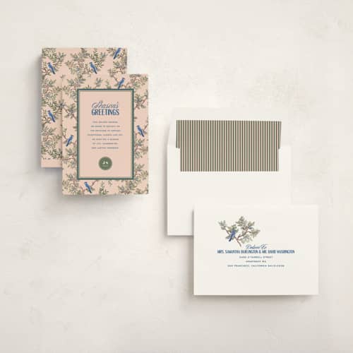 This is a winter rose business holiday cards with standard by Jenna Holcomb called winter chinoiserie printing on signature in standard
