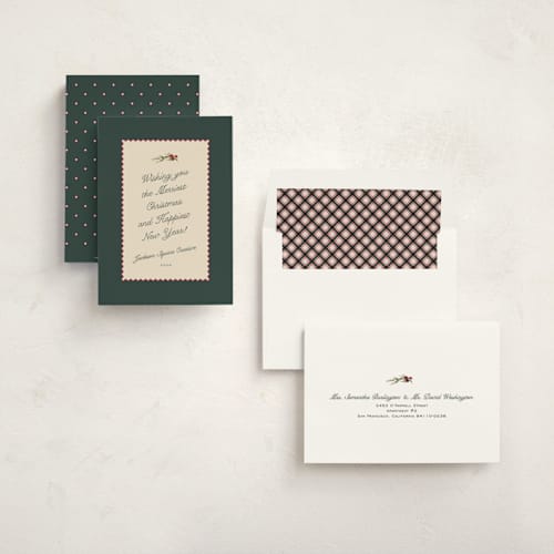 This is a forest business holiday cards with standard by Kate Ahn called vintage note printing on signature in standard