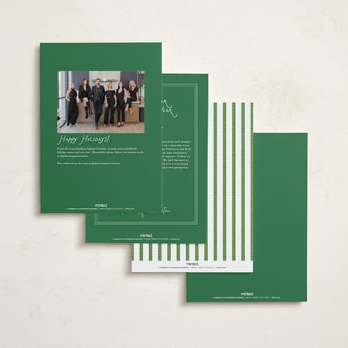 This is a snow business holiday cards with standard by Erika Firm called a peaceful tree printing on signature in standard