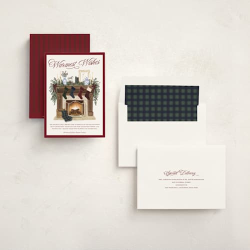 This is a stocking business holiday cards with standard by Jenna Holcomb called fireplace printing on signature in standard