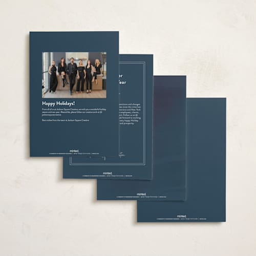 This is a indigo business holiday cards with standard by Ani Somi called winter peace printing on signature in standard