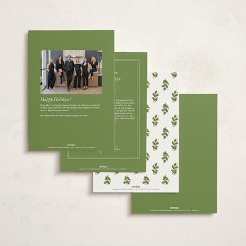 This is a pine business holiday cards with standard by Angela Garrick called greens and gratitude printing on signature in standard