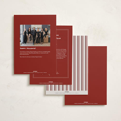 This is a cranberry business holiday cards with standard by Blustery August called cinnamon spice printing on signature in standard