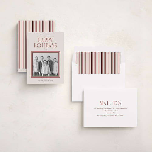 This is a cranberry business holiday cards with standard by Blustery August called cinnamon spice printing on signature in standard
