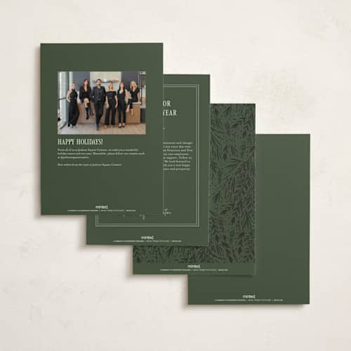 This is a pine business holiday cards with standard by Robert and Stella called gratitude season printing on signature in standard