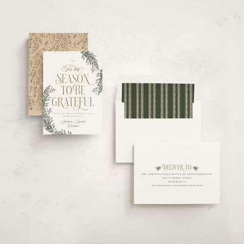 This is a snow business holiday cards with standard by Robert and Stella called gratitude season printing on signature in standard