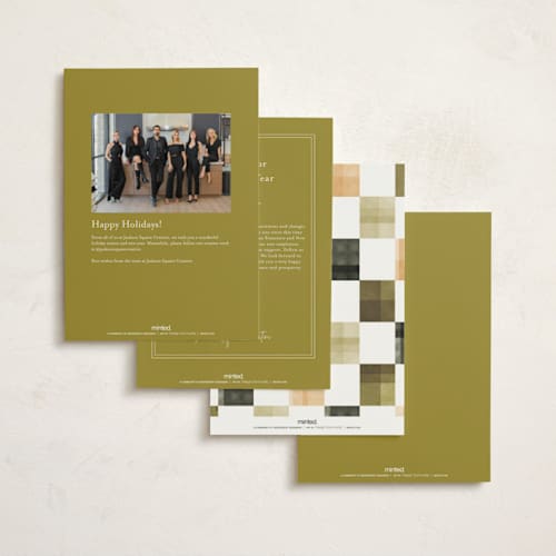 This is a olive business holiday cards with standard by Robert and Stella called bright & happy printing on signature in standard