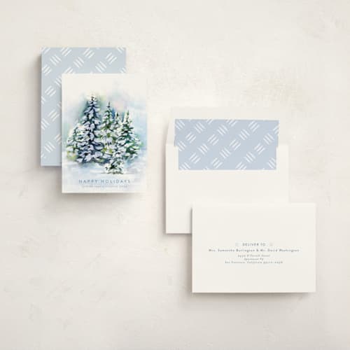 This is a frost business holiday cards with standard by Nicole Walsh called snowy forest printing on signature in standard