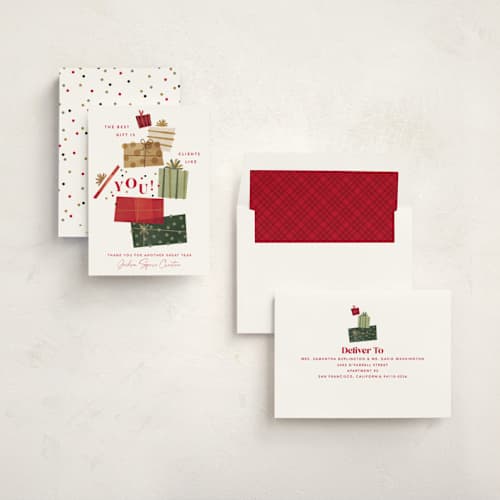 This is a stocking business holiday cards with standard by Robert and Stella called gift of gratitude printing on signature in standard