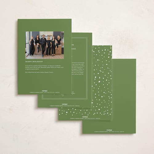 This is a spruce business holiday cards with standard by Paula Pecevich called seasonal etching printing on signature in standard