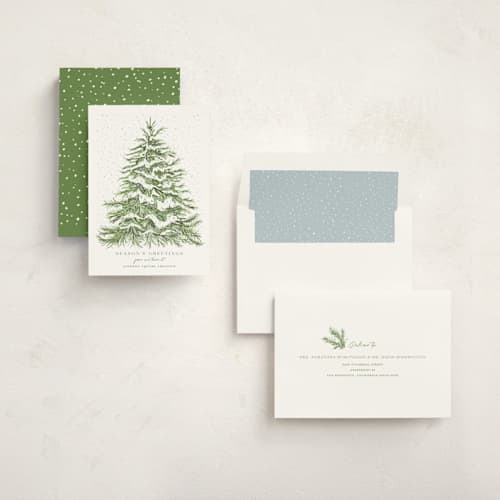 This is a spruce business holiday cards with standard by Paula Pecevich called seasonal etching printing on signature in standard