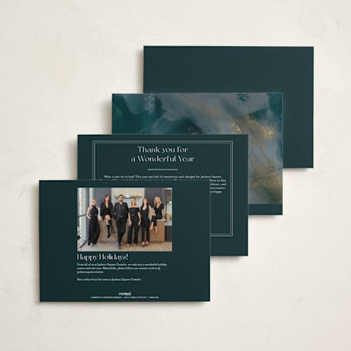 This is a midnight blue business holiday cards with standard by Keen Peachy called wouldn't be us printing on signature in standard