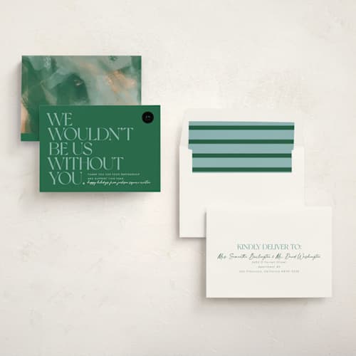 This is a evergreen business holiday cards with standard by Keen Peachy called wouldn't be us printing on signature in standard