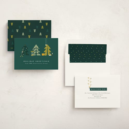 This is a fir business holiday cards with standard by Corinne Malesic called holiday construction printing on signature in standard