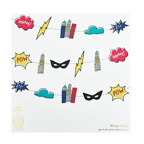 This is a multicolor holiday decorations by Jollity and Co called superhero thingamajigs - set of 16 in standard