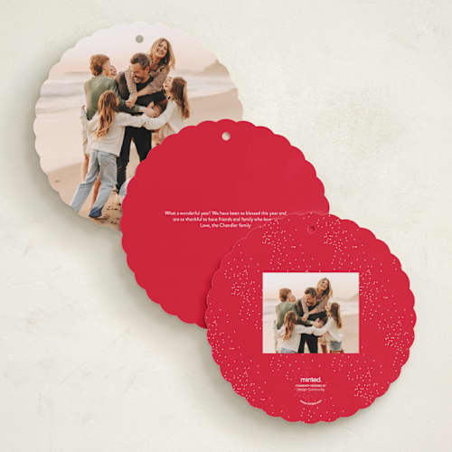 This is a snow holiday card ornaments with foil pressed by Sara Hicks Malone called snowdrift printing on recycled smooth signature in ornament