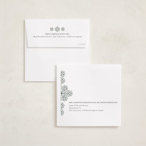 This is a forest holiday card ornaments with foil pressed by Amy Payne called scandinavian snowflake printing on recycled smooth signature in ornament