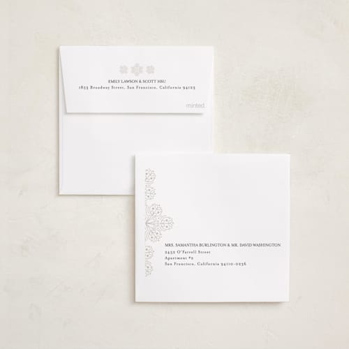 This is a snowfall holiday card ornaments with foil pressed by Amy Payne called scandinavian snowflake printing on recycled smooth signature in ornament