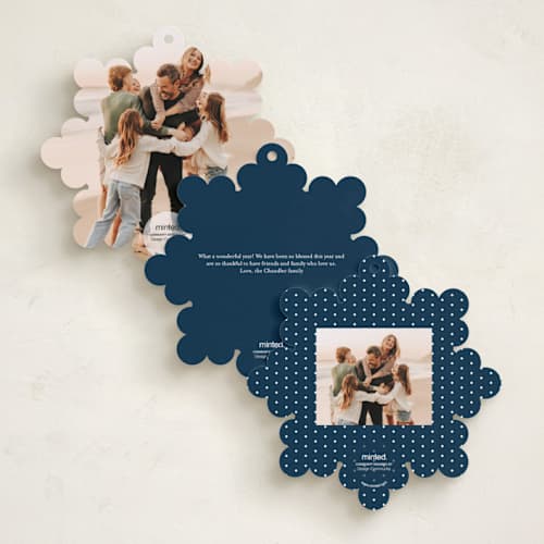 This is a midnight holiday card ornaments with foil pressed by Laura Hankins called tinsel wreath printing on recycled smooth signature in ornament