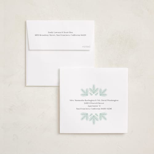 This is a snow holiday card ornaments with foil pressed by Laura Hankins called tinsel wreath printing on recycled smooth signature in ornament