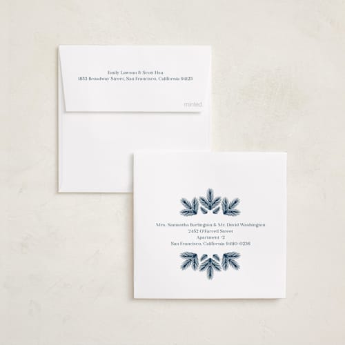 This is a midnight holiday card ornaments with foil pressed by Laura Hankins called tinsel wreath printing on recycled smooth signature in ornament