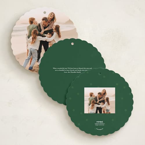 This is a evergreen holiday card ornaments with foil pressed by Lori Wemple called multi wreath printing on recycled smooth signature in ornament