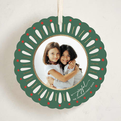 This is a garland holiday card ornaments with foil pressed by Antonia Jae Krajicek called painted wreath gilded printing on recycled smooth signature in ornament
