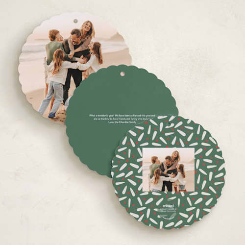 This is a garland holiday card ornaments with foil pressed by Antonia Jae Krajicek called painted wreath gilded printing on recycled smooth signature in ornament